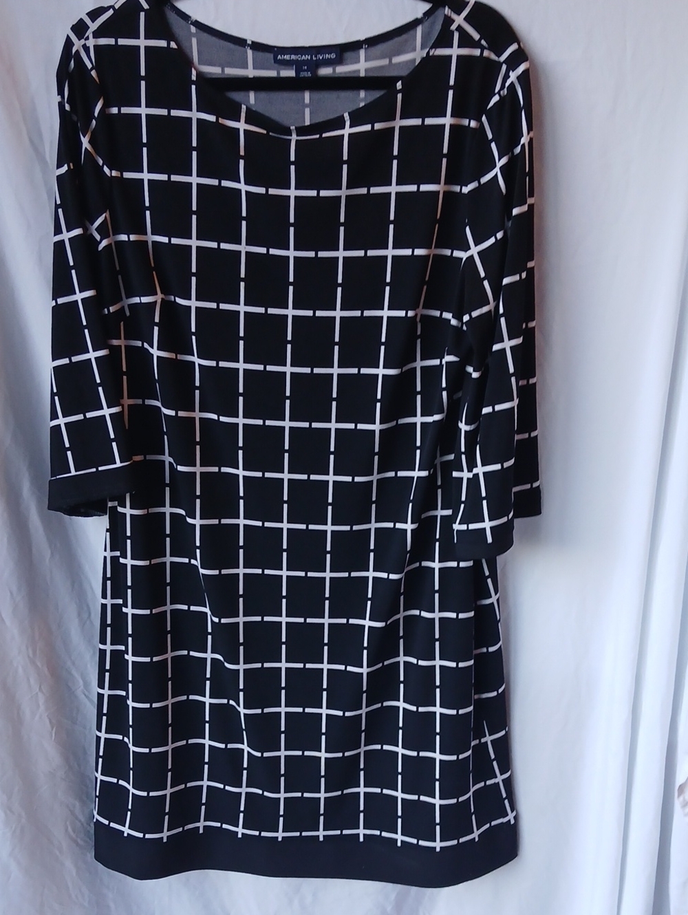 American Living Black Dress with White Grid Print